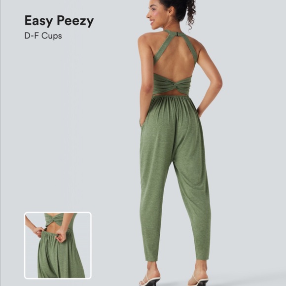 Green Sleeveless Open Back Casual Jumpsuit - Picture 2 of 4